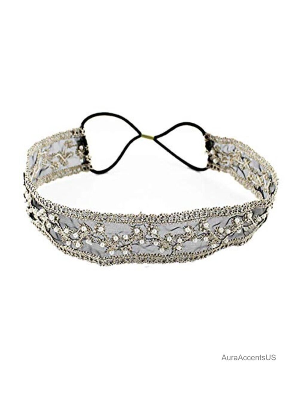 Handmade Crystal Rhinestone Beaded Satin Ribbon Headband Bridal Wedding